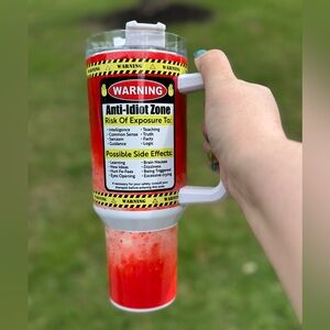 Warning Zone Red and White 40oz Travel Tumbler